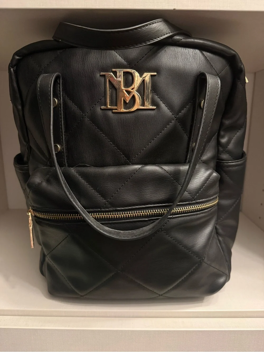 Badgley Mischka Quilted Black Women’s Backpack with Gold Logo Accent